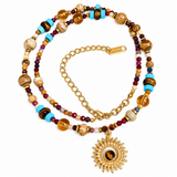 Titanium Steel Natural Stone Rice Bead Sunflower Bead Necklace