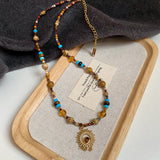 Titanium Steel Natural Stone Rice Bead Sunflower Bead Necklace
