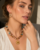 Titanium Steel Natural Stone Rice Bead Sunflower Bead Necklace