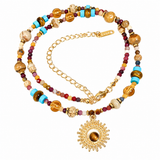 Titanium Steel Natural Stone Rice Bead Sunflower Bead Necklace