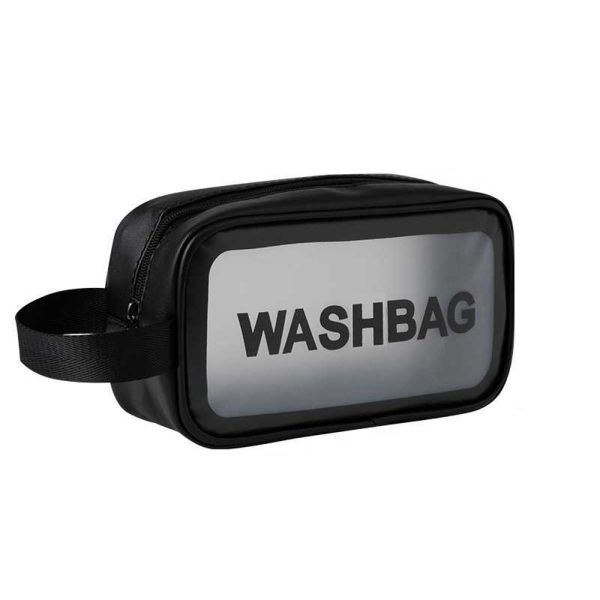 WASHBAG Tas Kosmetik Alat Make Up Portable Pouch Korean PVC Size M - B411 - Black