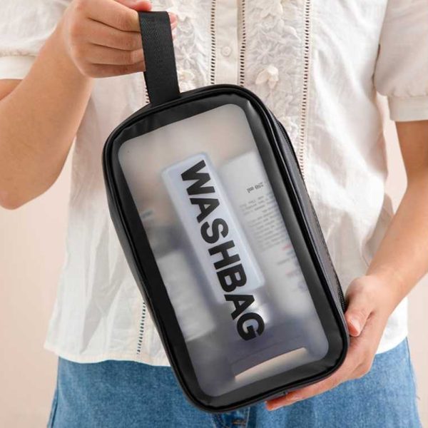WASHBAG Tas Kosmetik Alat Make Up Portable Pouch Korean PVC Size M - B411 - Black