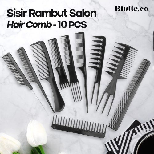 Biutte.co Sisir Rambut Salon Professional Hair Comb Kit 10 PCS - YS-254 - Black