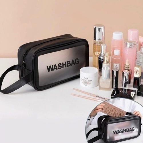 WASHBAG Tas Kosmetik Alat Make Up Portable Pouch Korean PVC Size M - B411 - Black